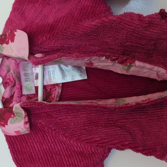 Baby Lulu bright pink button-down jacket soft warm cloth w/ flower accents Sz12M - Picture 3 of 10